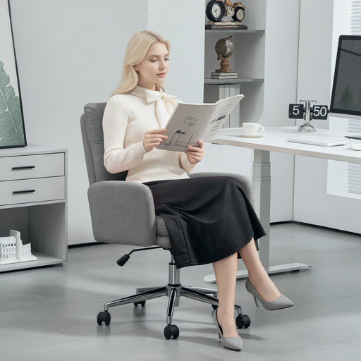 Grey Sherpa Fleece Office Chair Adjustable Height 91 to 99cm for Home or Office by HOMCOM