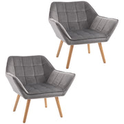 Set of 2 Accent Armchairs with Padded Seat and Wooden Legs for Bedroom Grey
