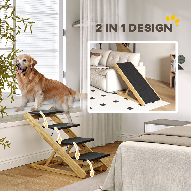 Adjustable 4 Step Dog Ramp For Large Dogs With Non Slip Folding Design For Bed Or Sofa Grey AOSOM