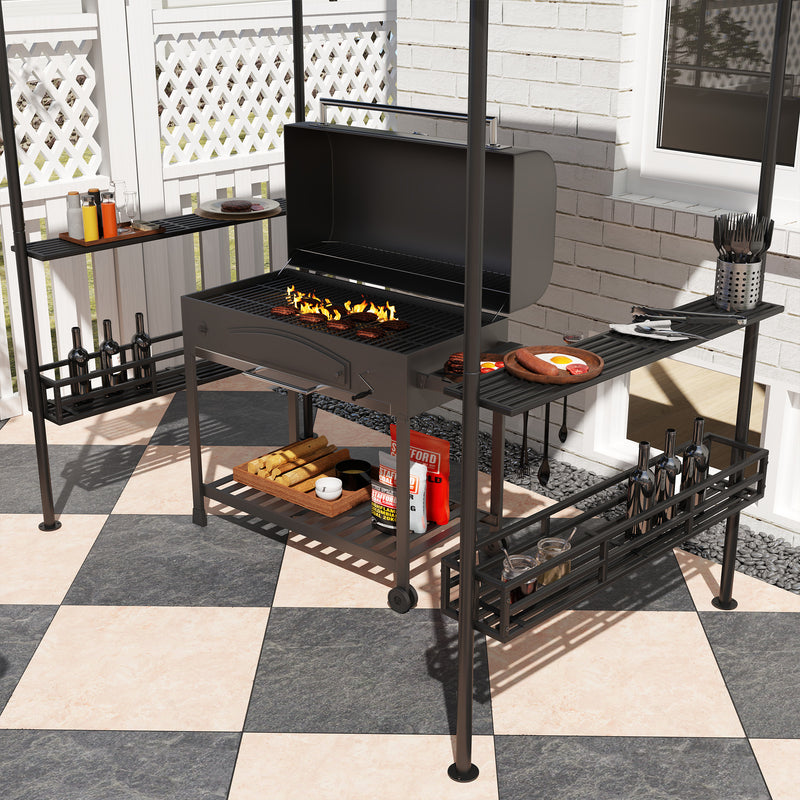 Grey BBQ Grill Gazebo with Shelves 150 x 240cm by Outsunny