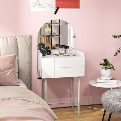 White Dressing Table with Arched Mirror and 3 Storage Drawers for Bedroom