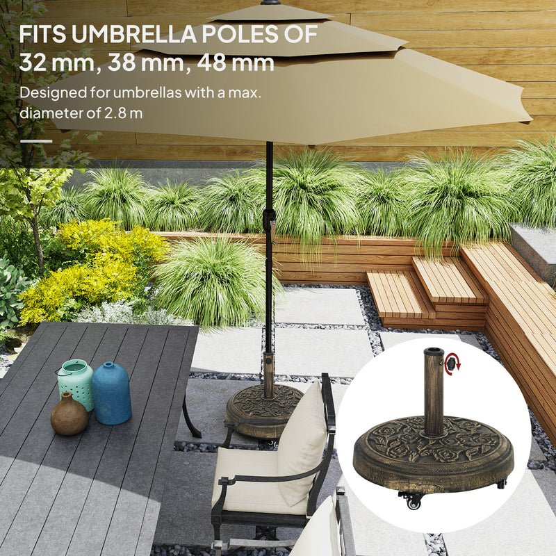 Heavy Parasol Base with Wheels 32-48mm 21kg for Easy Movement and Stable Garden Umbrella Support, Bronze Tone