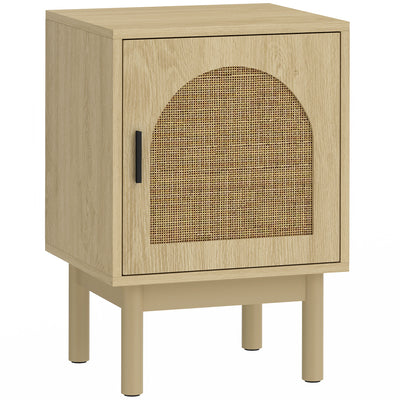 Bedside Table with Adjustable Shelf and Rattan Door for Organised Bedroom Storage Natural Wood Homcom