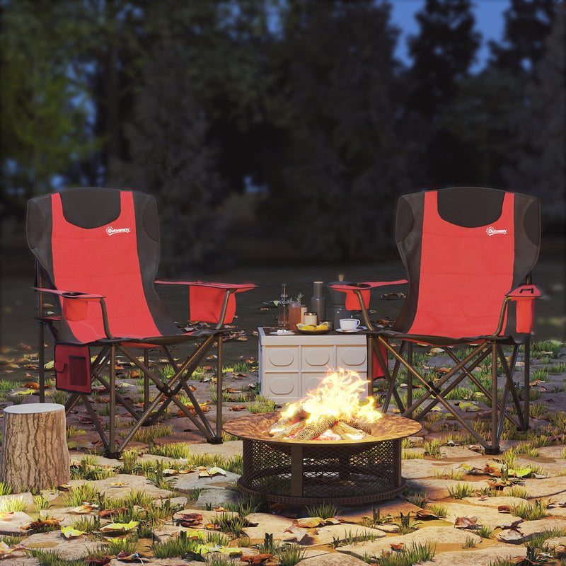 Folding Padded Camping Chairs Set of 2 with Cup Holder and Carry Bag Red