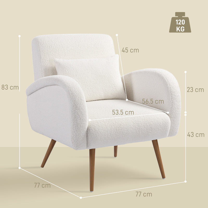 Accent Chair with Soft Teddy Fleece and Removable Lumbar Support for Living Room Cream White