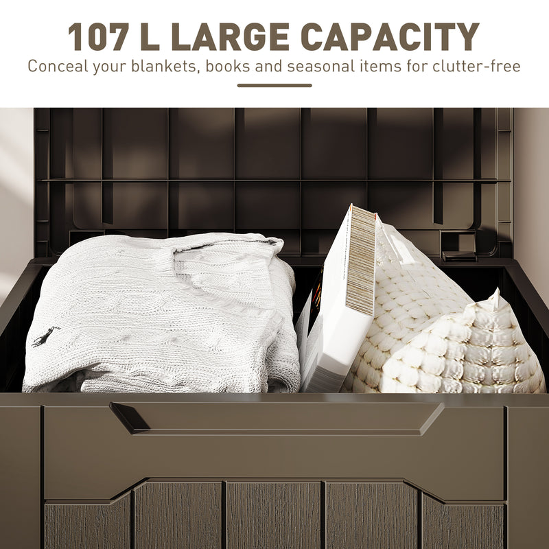Dark Brown 107L Plastic Storage Chest with Lid for Indoor and Outdoor Use by HOMCOM