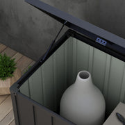 450L Garden Storage Box with Wheels Easy Access Galvanised Steel Outdoor Chest, Dark Grey