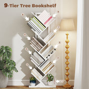 Tree Bookshelf with Eight Sections for Compact Book and Media Storage White AOSOM