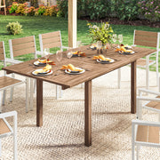 Extendable Garden Dining Table for 6 to 8 People with Parasol Hole Acacia Wood Natural AOSOM