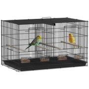 Black Bird Cage with Divider 4 Perches Slide Out Tray and Feeders for Budgies and Canaries by PawHut