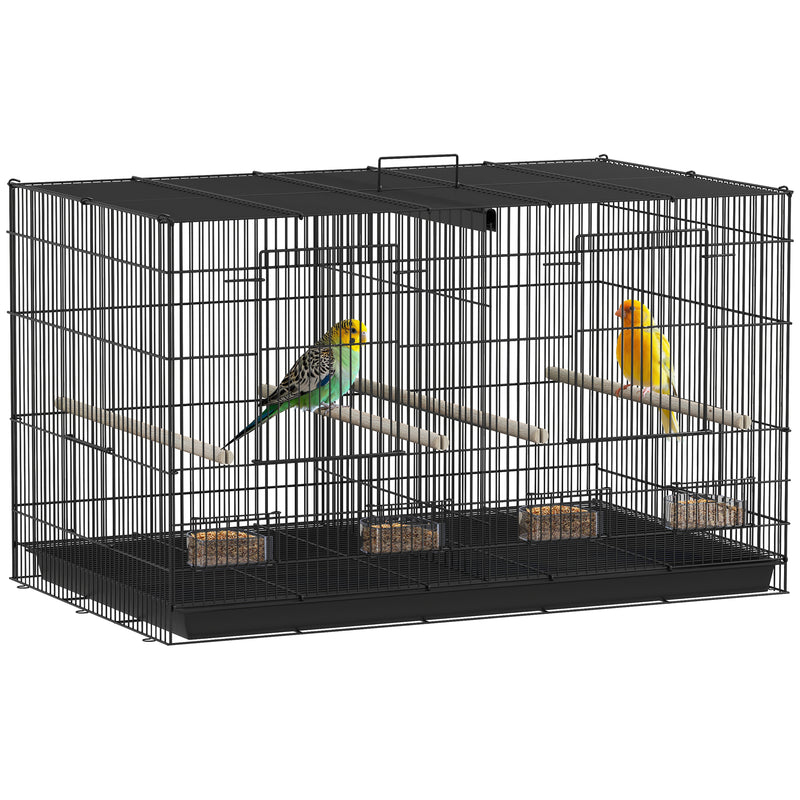 Black Bird Cage with Divider 4 Perches Slide Out Tray and Feeders for Budgies and Canaries by PawHut