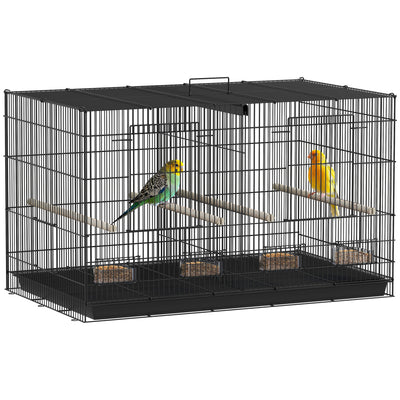 Black Bird Cage with Divider 4 Perches Slide Out Tray and Feeders for Budgies and Canaries by PawHut