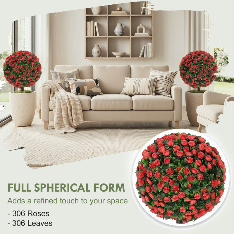 Artificial Rose Topiary Stakes Set of 2 for Easy Year Round Front Door Display