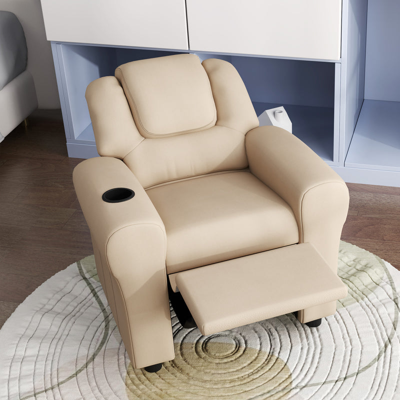 Kids Recliner Chair PU Leather with Adjustable Backrest Footrest and Padded Headrest Beige by HOMCOM