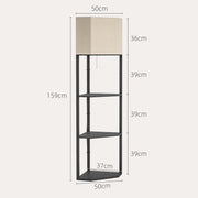 Tall Corner Floor Lamp with Storage Shelves and Chain Switch for Living Room, Black