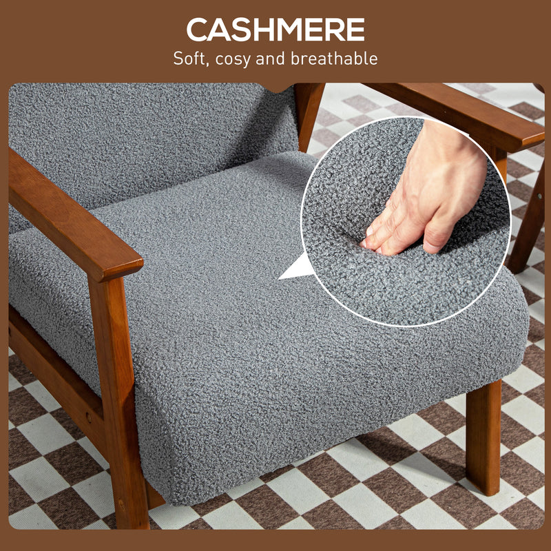 Grey Boucle Armchair with Wide Seat and Wooden Frame for Living Room or Bedroom by Homcom
