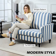 Blue and White Velvet Accent Chair with Wide Seat and Turned Legs for Living Room by HOMCOM
