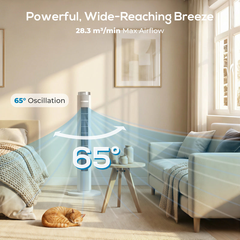 Tower Fan with Quiet Sleep Mode and App Control for Bedrooms and Living Rooms White