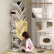 Tree Bookshelf with Eight Sections for Compact Book and Media Storage White AOSOM