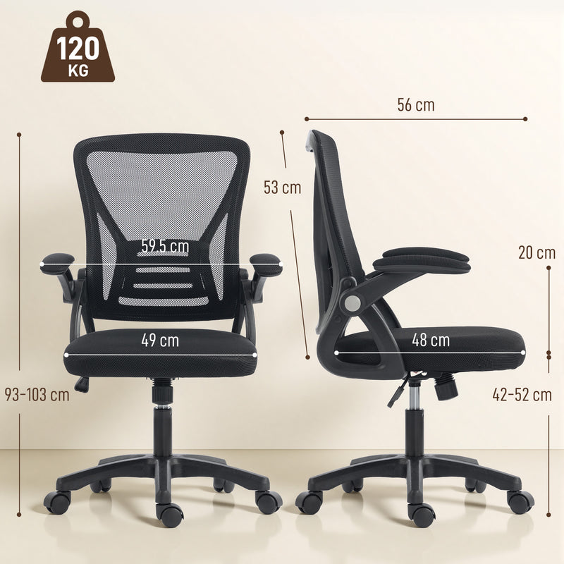 Office Chair with Lumbar Support and Flip Up Arms for Comfortable Home Working Black