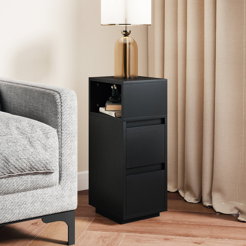 Slim Bedside Table with Drawers and Open Shelf for Small Bedrooms