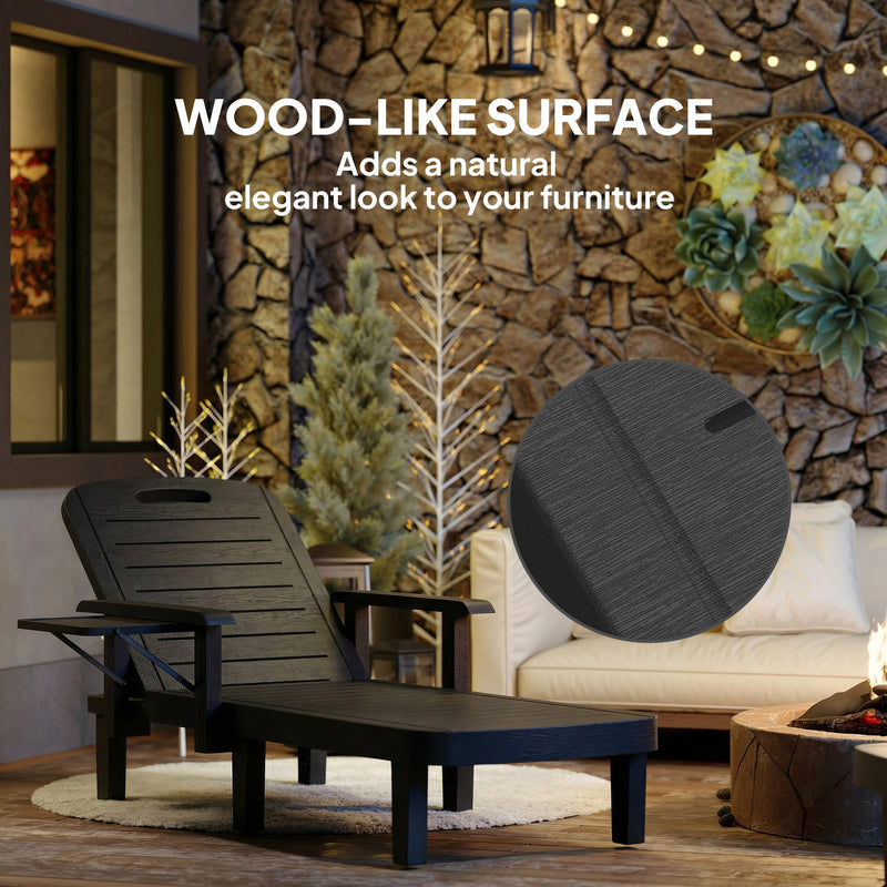 Garden Sun Lounger Set with Adjustable Backrest and Foldable Side Table, Black