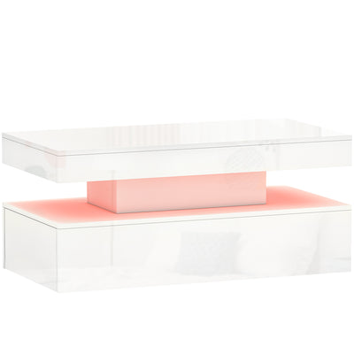 LED Coffee Table With Hidden Storage High Gloss Finish Ideal For Modern Living Rooms White