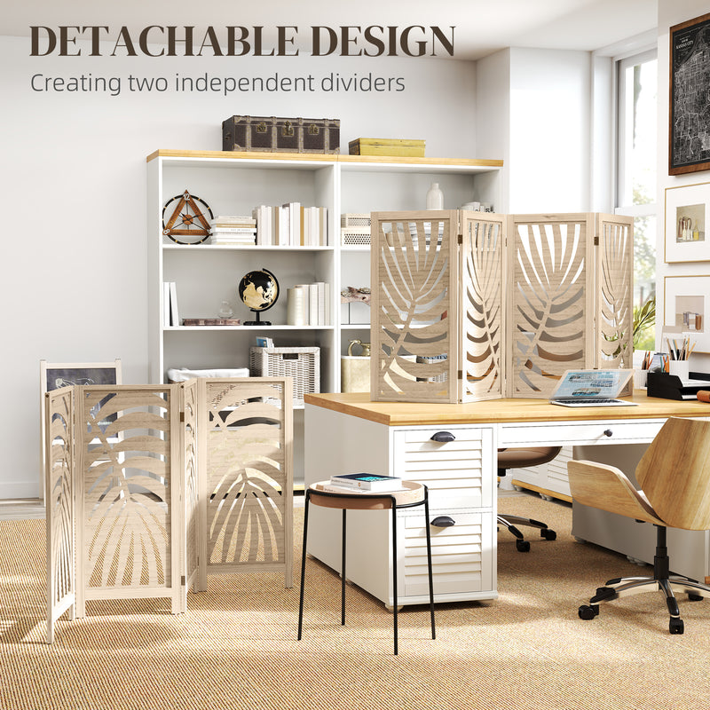 Folding Room Divider with Detachable Panels for Instant Privacy Natural Wood Finish