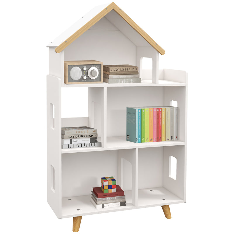 Three Tier Toy Storage Shelf with Six Cubes for Kids Playroom or Bedroom, White