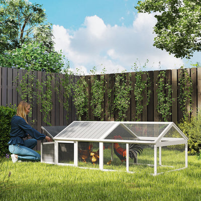 White Wooden Chicken Coop With Nesting Box and Openable Roof for 4-8 Chickens by PawHut