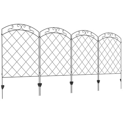 Black Steel Swirl Garden Fence Panels Set of 4 Decorative Picket Design for Outdoor Use
