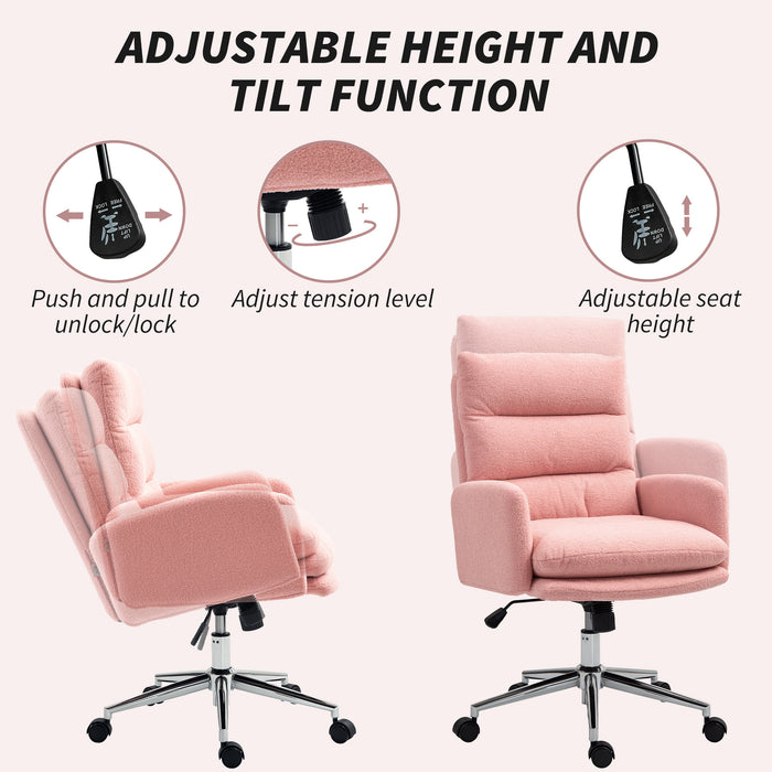 Pink Sherpa Fleece Swivel Office Chair Height Adjustable 91-99cm by HOMCOM