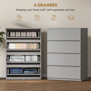 Chest of Drawers with 4 Spacious Handleless Storage Drawers for Bedroom Organisation Grey AOSOM