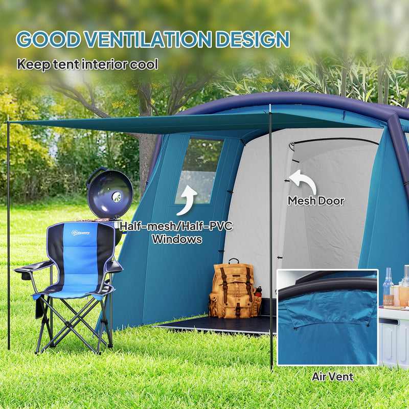 Inflatable Family Camping Tent Quick Pitch Waterproof Shelter with Living Area Blue
