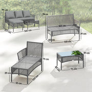 Small Rattan Garden Sofa Set with Loveseat Chaise and Coffee Table for Relaxing Outdoors, Dark Grey Outsunny