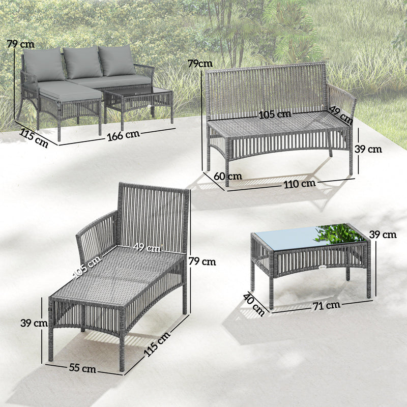Small Rattan Garden Sofa Set with Loveseat Chaise and Coffee Table for Relaxing Outdoors, Dark Grey Outsunny