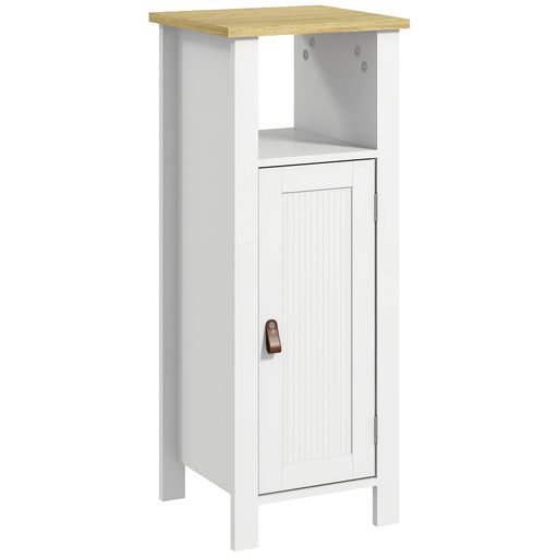 Slim White Bathroom Storage Cabinet With Shelves and Drawer by kleankin