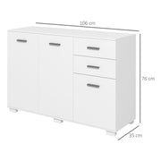 Modern Sideboard Storage Cabinet With Drawers and Adjustable Shelves for Kitchen White
