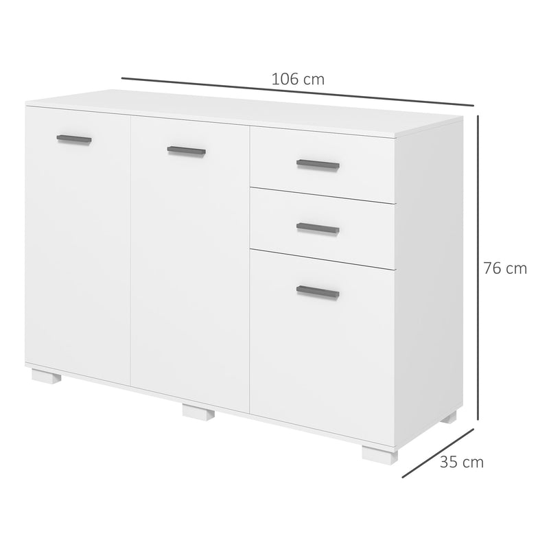 Modern Sideboard Storage Cabinet With Drawers and Adjustable Shelves for Kitchen White
