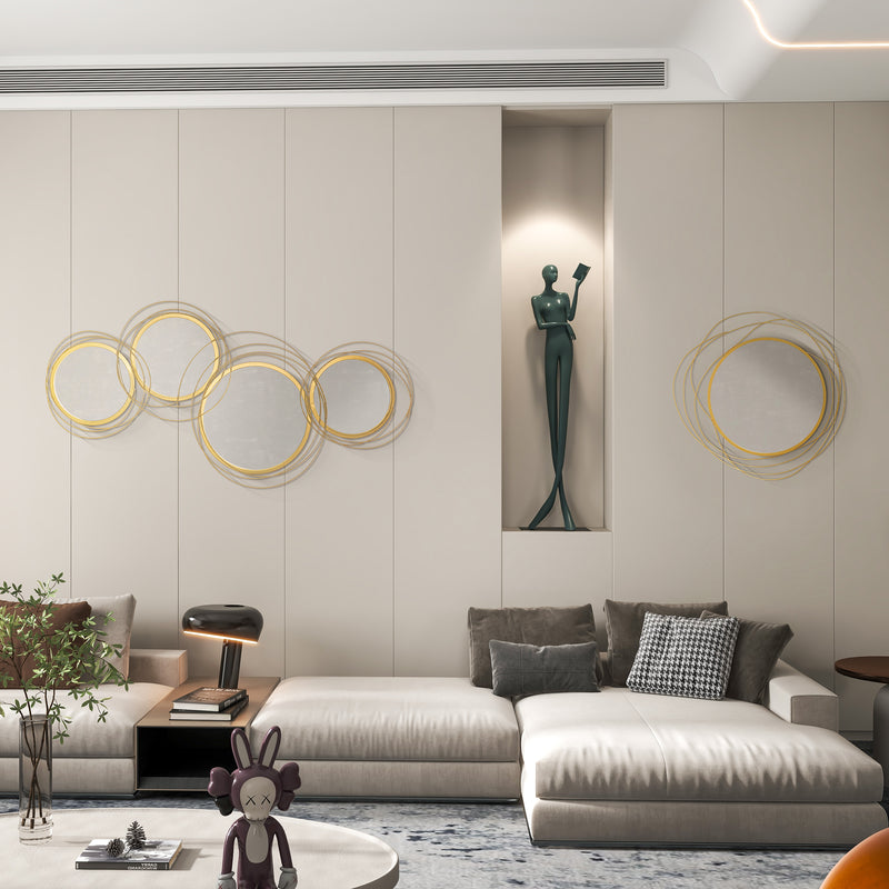 Large Modern Metal Wall Art with Decorative Mirror for Living Room or Bedroom, Gold