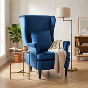 Velvet Wingback Armchair for Reading and Relaxing with Cushioned Support Blue Homcom