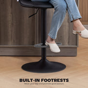 Set of 2 Height Adjustable Faux Leather Bar Stools With Footrest For Kitchen Black