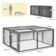 Wooden Folding Rabbit Hutch for 2 to 3 Rabbits with Outdoor Run Space Grey AOSOM