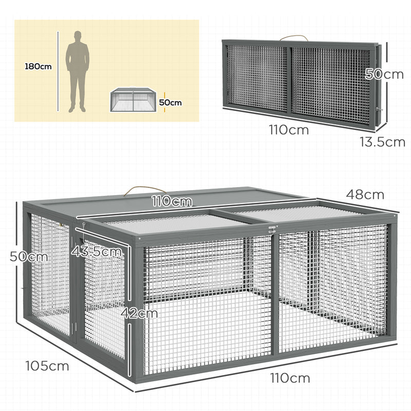 Wooden Folding Rabbit Hutch for 2 to 3 Rabbits with Outdoor Run Space Grey AOSOM