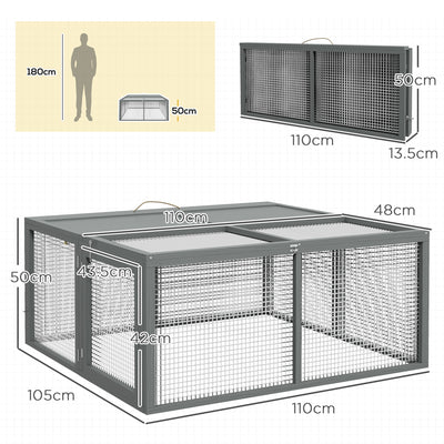 Wooden Folding Rabbit Hutch for 2 to 3 Rabbits with Outdoor Run Space Grey AOSOM