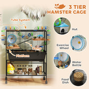 Large 3 Tier Hamster Cage with Wheels Deep Tray and Storage Shelf for Syrian and Gerbil by PawHut