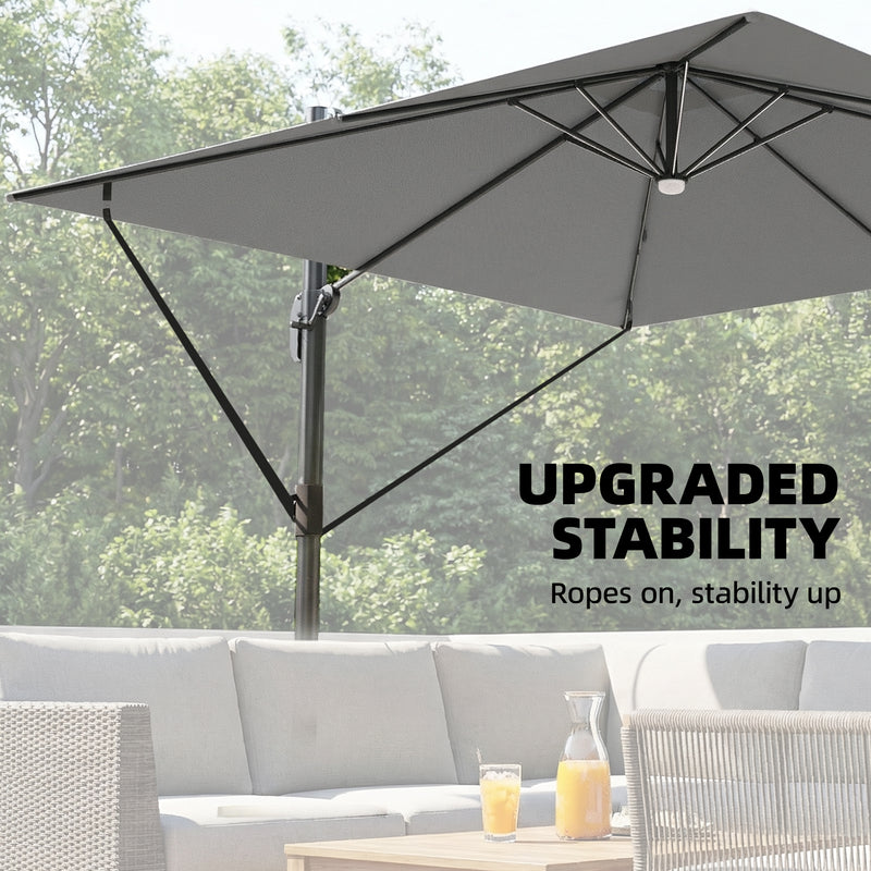 Square Cantilever Parasol with Lights and UPF 30+ Adjustable Shade for Patio, Light Grey