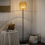 Floor Lamp with Hand Woven Rattan Shade Ideal for Cosy Living Rooms, Natural Brown