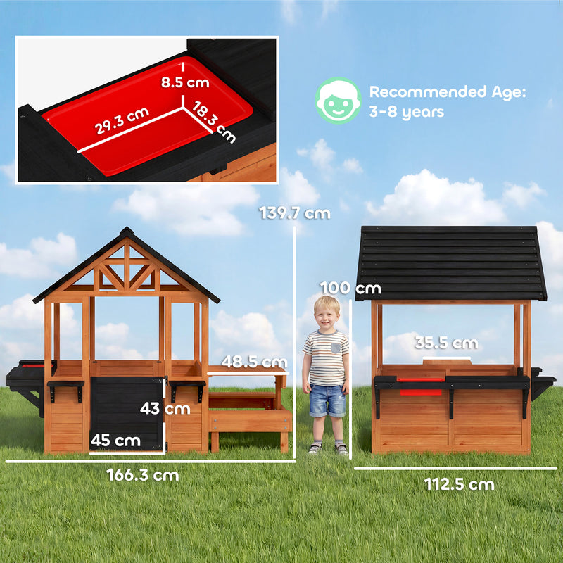 Wooden Outdoor Playhouse With Benches and Snack Bar for Creative Kids Role Play Light Brown Aiyaplay