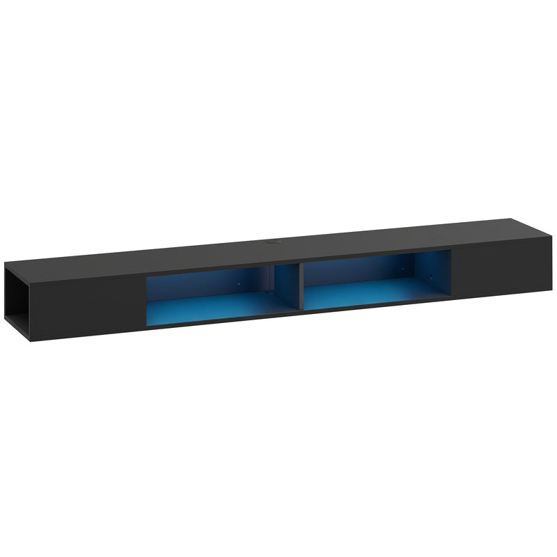 Wall Mounted Floating TV Stand with LED Lights and Cable Management for Tidy Living Room, Black